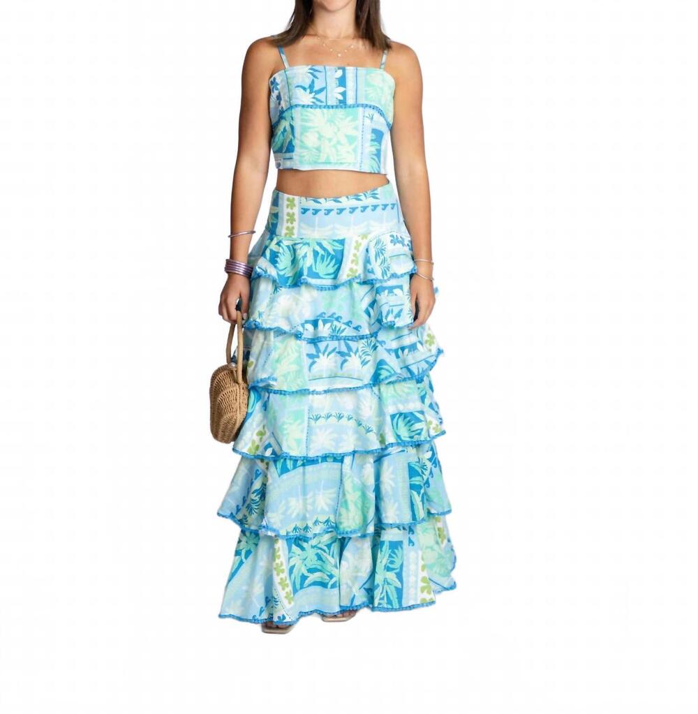 NEW MABLE tropics crop top and tiered ruffle skirt set in blue